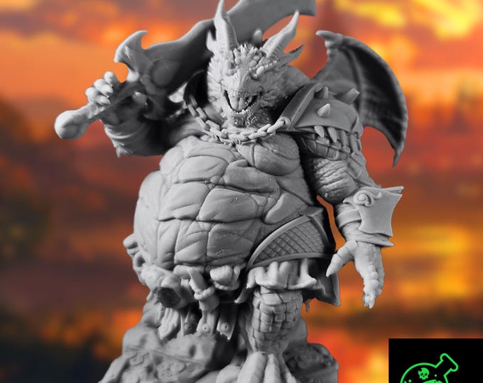 Large Dragonborn Paladin or Villain Boss Miniature | Corrupted Dragon Tyrant Mini | By TPK Labs