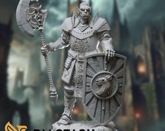 Half-Orc Paladin Mini | Orc Oath of Glory RPG Miniature | by DM Stash