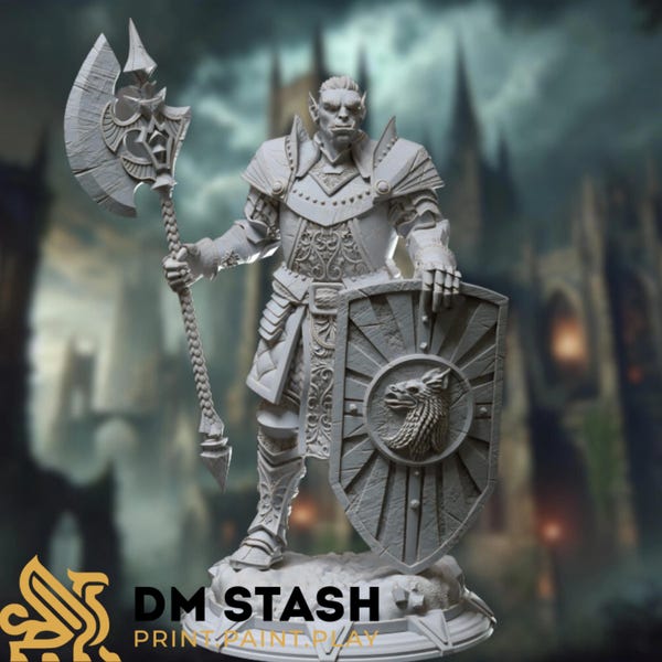 Miniatura de paladín semiorco / Miniatura de orco para el juego de rol Juramento de Gloria / por DM Stash