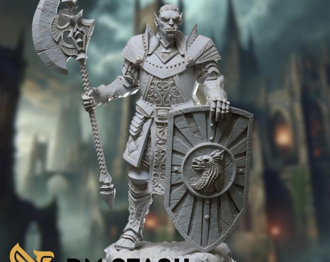 Half-Orc Paladin Mini | Orc Oath of Glory RPG Miniature | by DM Stash