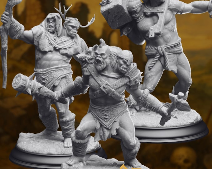 Savage Ettin Raiders Mini Set | Hill Giant Tribe Warriors Miniature Lot for Large Scale Boss Battles | By DM Stash