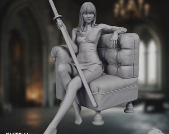 Seated Female Warrior Model Kit | Kuton Sculpts Katana Display Figure (75mm 1:10 Scale)