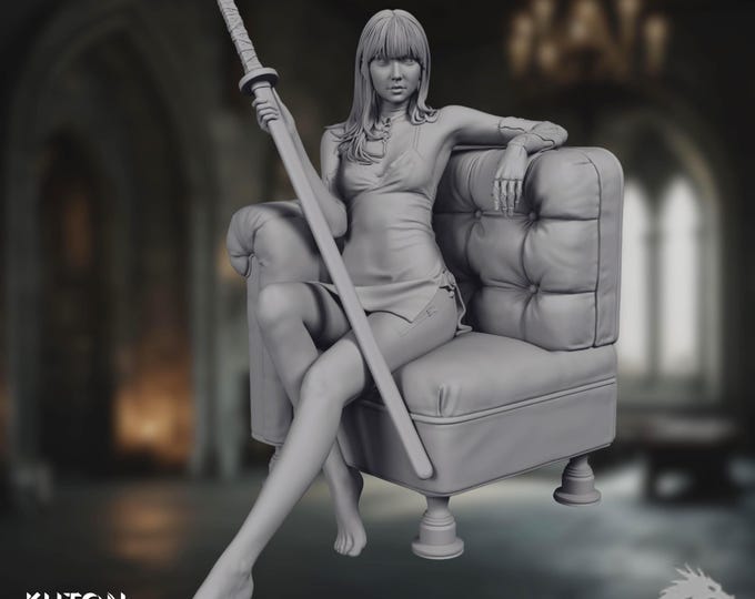 Seated Female Warrior Model Kit | Kuton Sculpts Katana Display Figure (75mm 1:10 Scale)