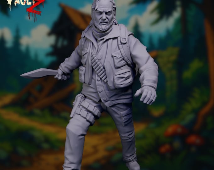 Urban Survival Fighter Mini | Middle-Aged Man with Combat Knife | VaultZ Post-Apocalyptic Hero