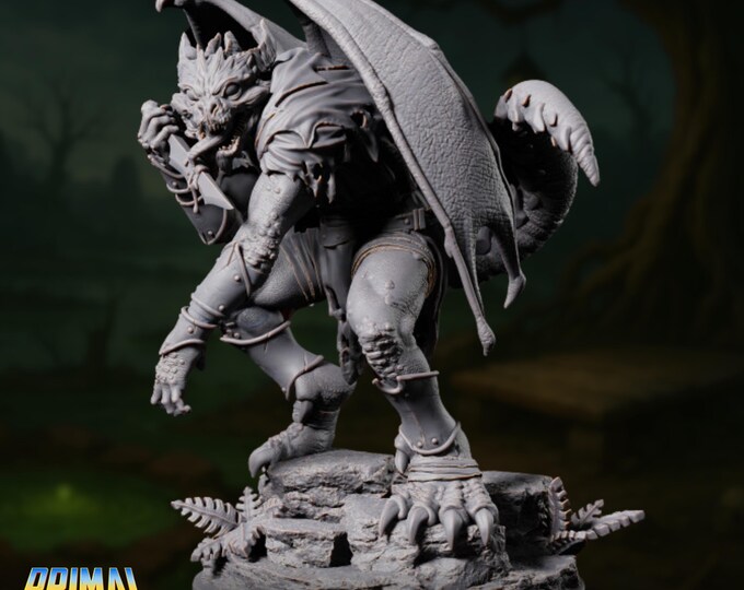 Winged Demon Assassin Mini | Horned Gargoyle Horror Miniature for Infernal Boss Fights | By Primal Collectibles