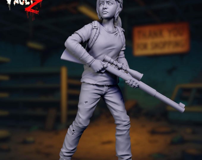 Female Survivor Mini | Zombie Sniper Girl Miniature | Post-Apocalyptic Teen Survivor with Scoped Rifle | By VaultZ