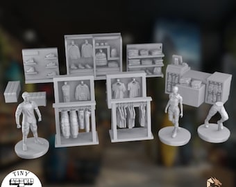 Sportswear Store Terrain Set | Modern Urban Scatter Scenery | 28mm RPG & Wargame Interior | By Tiny Furniture