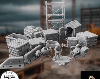 Construction Site Terrain Set | Modern Urban Scatter Scenery | 28mm 32mm Wargaming Props | Tiny Furniture