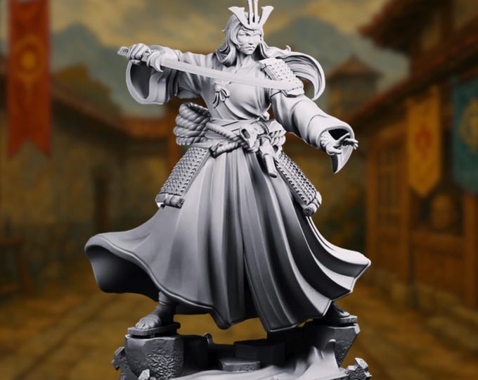 Katana Warlord Mini | Female Duelist or Guard Commander for Hex Crawl and Combat Games |  By TPK Labs