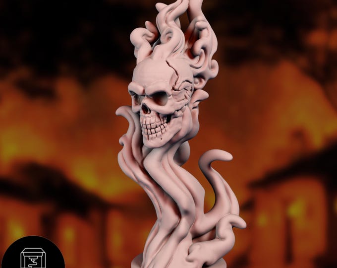 Flameskull Mini | Undead Skull Wreathed in Fire Miniature | Necromancer’s Summon | By Nafarrate Designs