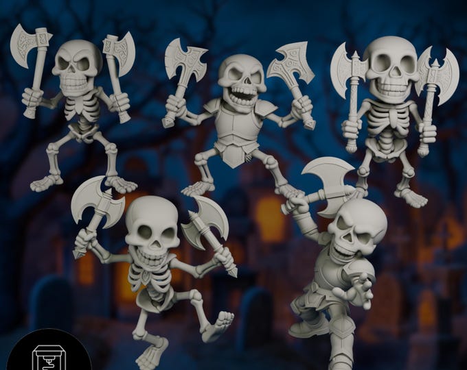 Skeleton Berserker Minis Set | Graveyard Monster Pack | Spooky Halloween Encounter | By Nafarrate