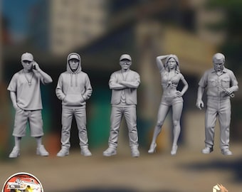 Streetwear Crew Miniature | Urban NPC Set Contemporary Civilians | 32mm Resin Tabletop RPG Scene | By DoubleGDiecast