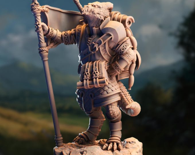 Dragonborn Flag Bearer Miniature | Glory Paladin Vanguard Dragonborn with Banner  | By DM Stash