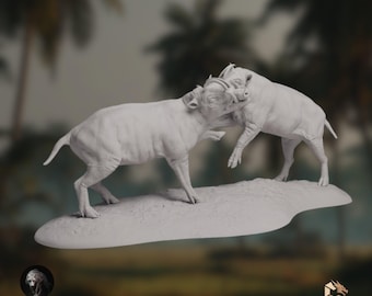 Sulawesi Babirusa Boar Fight Model | Paintable Wildlife Figurine | Animal Den