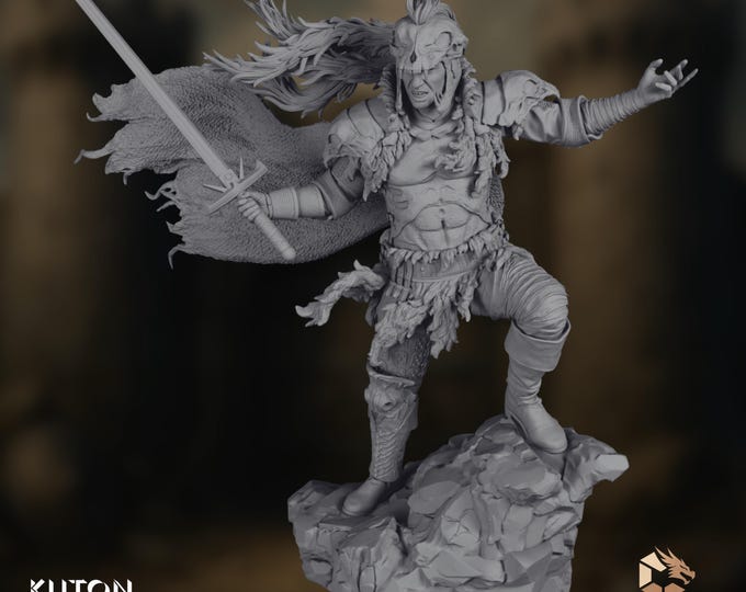 Barbarian Warrior Model Kit | Skull Helm Berserker Miniature | 1:10 Scale Display Figure |  Kuton