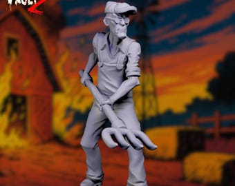Old Farmer Survivor Mini | Zombie Apocalypse Pitchfork Fighter | VaultZ Post-Apocalyptic Elder Defender