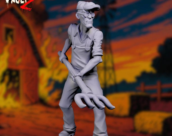 Old Farmer Survivor Mini | Zombie Apocalypse Pitchfork Fighter | VaultZ Post-Apocalyptic Elder Defender