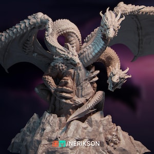 Three-Headed Dragon Mini | Huge Hydra-Dragon Boss Monster | Chimera Dragon Miniature | By Nerikson