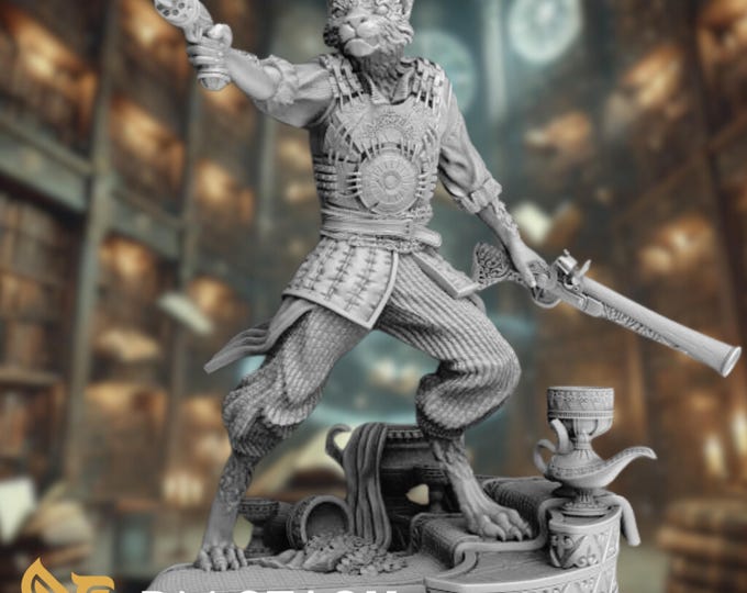 Tabaxi Gunslinger  Miniature | GunfighterTabaxi  Mini | Multiple Scale Options | By DM Stash