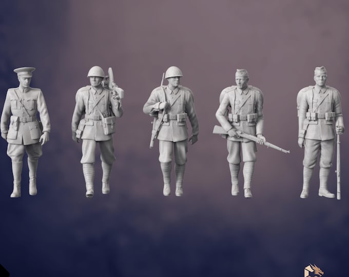Czech Soldiers Mini | World War II Infantry Set | Historical Riflemen and Officer Figures | 3Dimontis