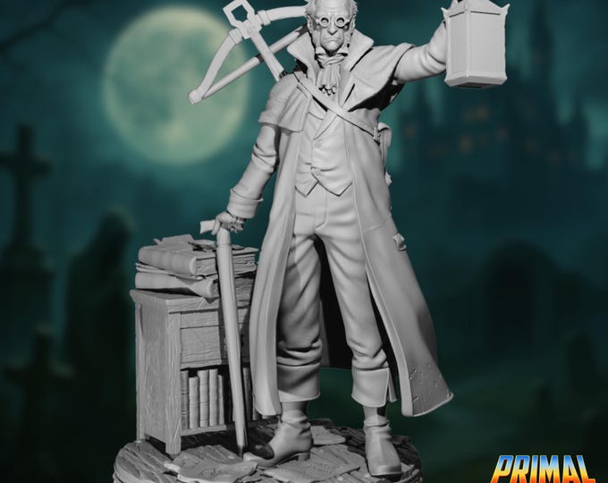 Academic Vampire Hunter Miniature | Lantern-Wielding Lorekeeper | Male Scholar | By Primal Collectibles