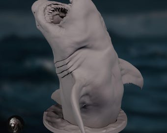 Great White Shark Model | Paintable Resin Marine Animal | Jumping Shark Figurine | By Animal Den Miniatures