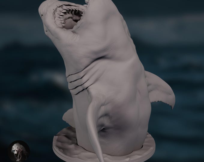 Great White Shark Model | Paintable Resin Marine Animal | Jumping Shark Figurine | By Animal Den Miniatures