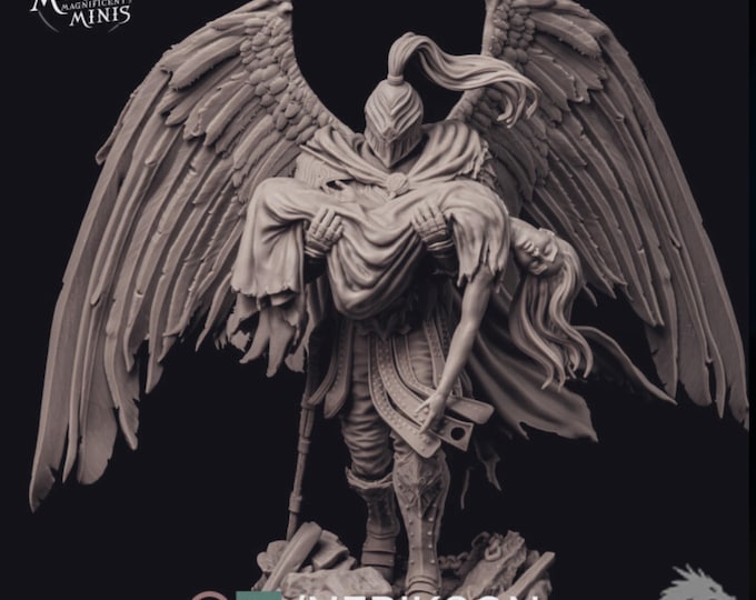 Angel of Death Model Kit | Winged Warrior Carrying Fallen Figure | 120mm Fantasy Statue | Nerikson