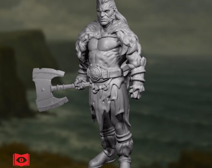 Human Barbarian Berserker Mini | Heroic Northern Chieftain Barbarian Miniature | By Monster Atlas