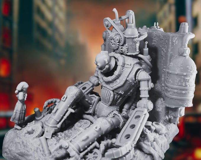 Steampunk Story Diorama - Giant Automaton & Clockwork Girl - 3D Print Kit - By Nerikson