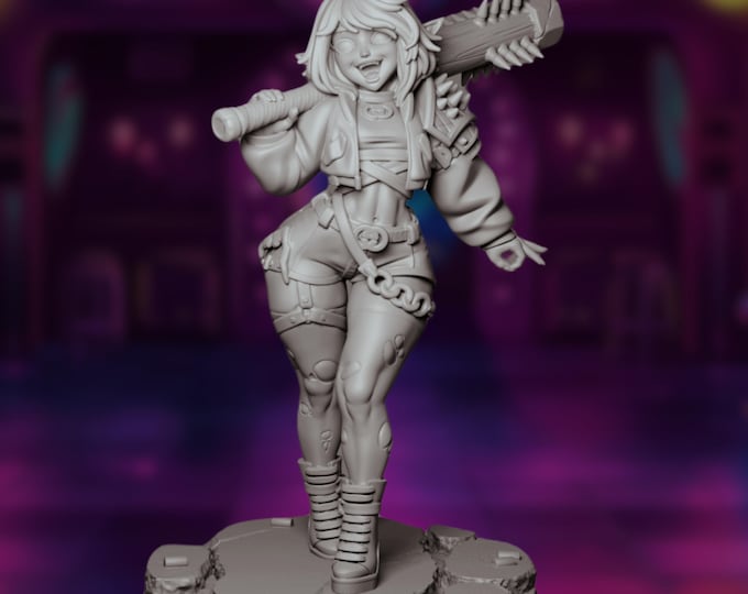 Goblin Riot Girl Mini | SFW and NSFW Mini Options | Post-Apocalyptic Punk Babe with Spiked Bat | By Gaz Mini's