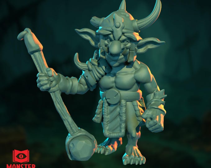 Goblin Brute Mini | Musclebound Smasher Goblin with Hammer Miniature | By Monster Atlas
