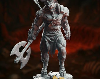 Brutal Minotaur Warrior Mini | Berserker Axe-Wielding Beast Miniature for RPG Battles | By DM Stash