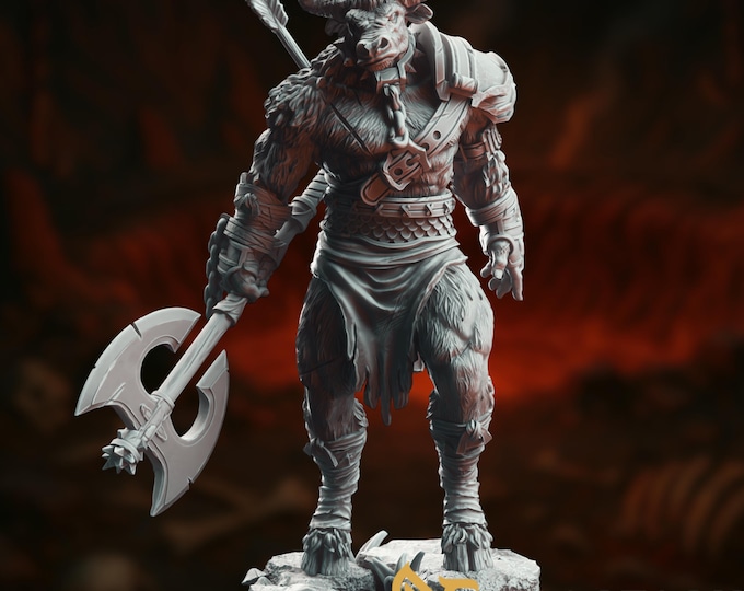Brutal Minotaur Warrior Mini | Berserker Axe-Wielding Beast Miniature for RPG Battles | By DM Stash