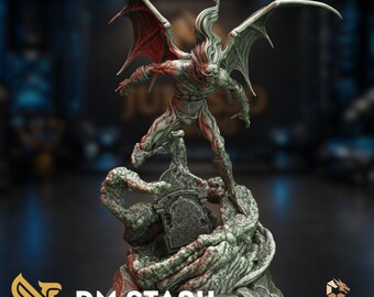 Elder Vampire Mini | Undead Warlord Miniature | Ancient Fiend with Bat Wings Rising from Grave | By DM Stash