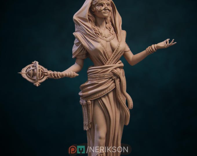 Oracle of the Cosmos - Human Female Sorceress Mini | Masked Divine Stargazer Sorceress with Astral Platform Base – by Nerikson