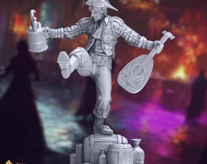 Drunken Lore Bard Mini | Singing, Dancing Inn Performer Miniature for Tavern Encounters | By DM Stash