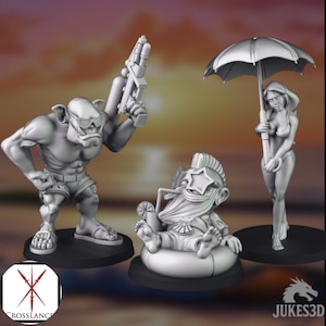 Beach Party Mini Set | Fantasy NPC Miniatures | Poolside Villagers and Beachgoers | By Crosslances