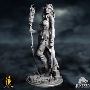 Female Elf Sorcerer Mini | High Elven Fire Caster Miniature | Arcane Spellcaster with Flame Staff