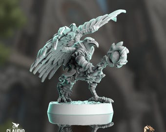 Aarakocra Druid Mini | Birdfolk Ranger Miniature | 32mm Resin Eagle | By Claudio Casini