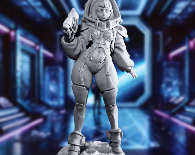 Pinup Space Girl Mini | Astronaut Mini | Starfinder, GURPS, Sci-fi TTRPGs | 3D Printed Model Kit | by Gaz Miniatures