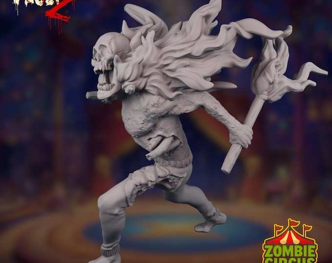 Zombie Fire Performer Mini | Undead Circus NPC Villain | Carnival Horror Miniature | By Vaultz