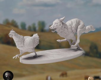 Coyote and Chicken Mini | Wildlife Predator Scene | Farm Diorama Miniature for Painters | Animal Den