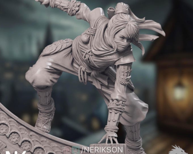 Ninja Assassin Model Kit | Rooftop Katana Warrior Statue | 75mm or 140mm Display | By Nerikson