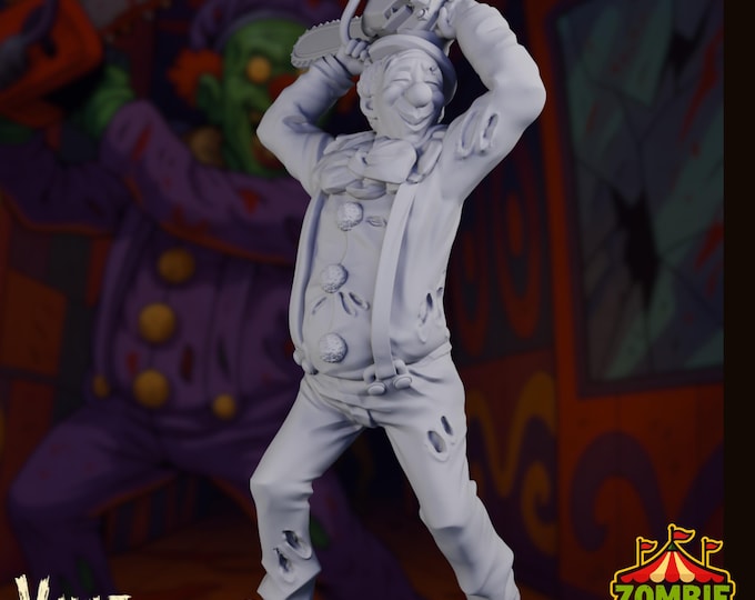 Zombie Circus Chainsaw Clown Mini | Undead Carnival Freakshow NPC Villain | Horror Carnival Miniature | By Vaultz