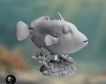 Coral Reef Fish Sculpture | Paintable Clown Triggerfish Resin Model | Marine Collectible Display | By Animal Den Miniatures