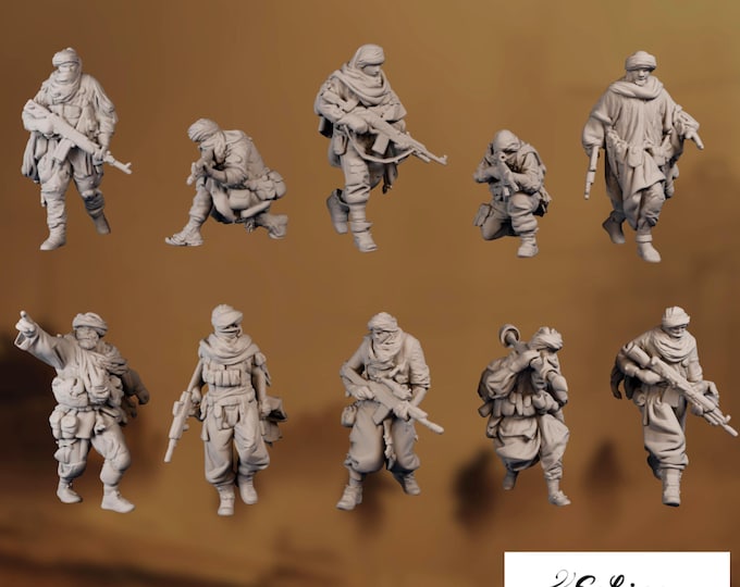 Insurgent Fighter Miniatures | Armed Militia Squad | Modern Wargaming Infantry | 15mm-32mm | by Eskice