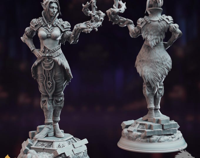 Female Elf Sorcerer Mini | Fire Magic Spellcaster | By DM Stash