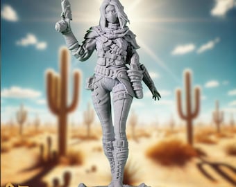 Female Gunslinger Mini | High-Elf Bounty Hunter Miniature | By DM Stash