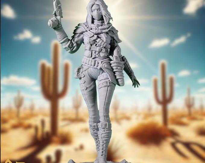 Female Gunslinger Mini | High-Elf Bounty Hunter Miniature | By DM Stash